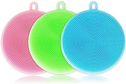Multi-function Silicone Sponge Brush,Most Helpful Kitchen Essential Dishwashing Gadgets,with Soft Bristles Easy to Clean Dishes,Fruits,Vegetables,Even be Mat for Hot Things 3 Packs