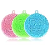 Multi-function Silicone Sponge Brush,Most Helpful Kitchen Essential Dishwashing Gadgets,with Soft Bristles Easy to Clean Dishes,Fruits,Vegetables,Even be Mat for Hot Things 3 Packs