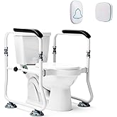 Draywitt Toilet Safety Rails, Carbon Steel Toilet Safety Frame with Alarm, Adjustable Detachable Toilet Support Bars for Seni