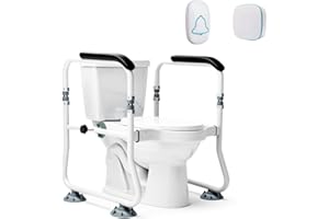 Draywitt Toilet Safety Rails, Carbon Steel Toilet Safety Frame with Alarm, Adjustable Detachable Toilet Support Bars for Seni