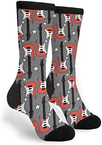 Unisex Fun Novelty Crazy Crew Socks Rock N Roll Guitar Bold Dress Socks