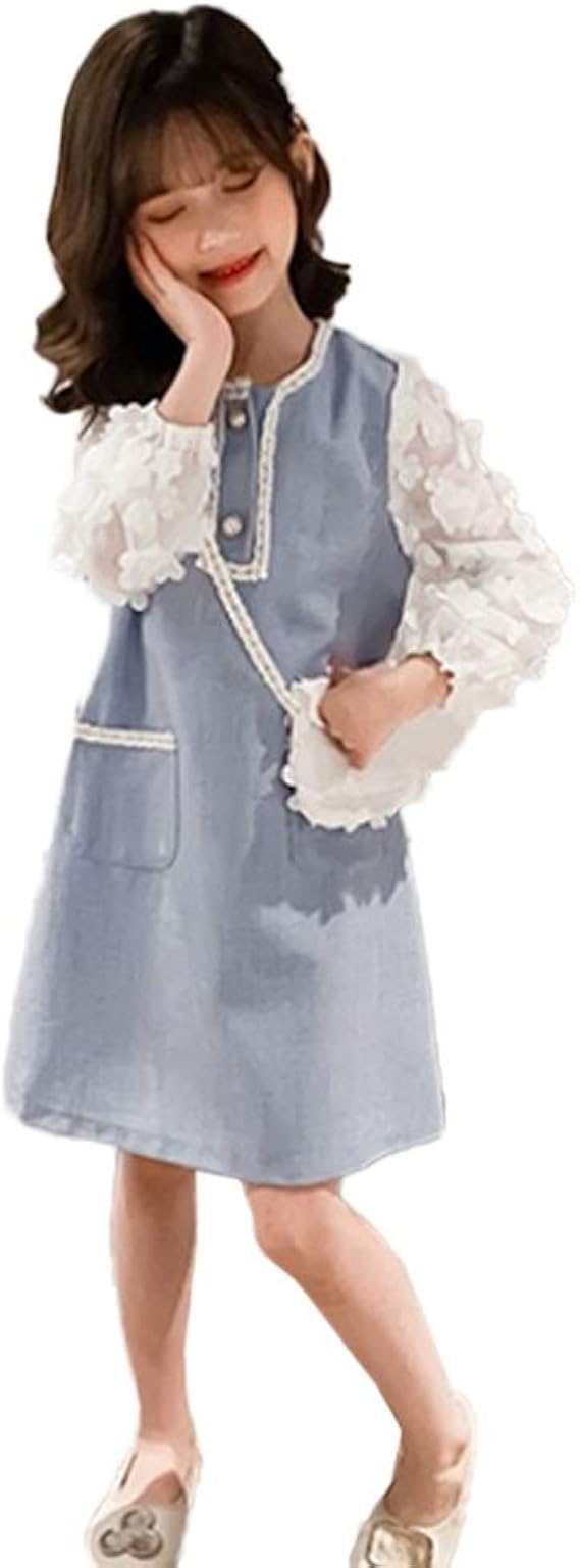 Amazon Yuanyuan 春と秋の服 子供用ドレス 長袖ドレス 子供用長袖ドレス 秋の長袖ドレス 女の子 小さな香りのドレス 新しい春と秋の ドレス 韓国版 スーパーウエスタンスタイル 花 プリンセスドレス 中年の子供 スカート 通販