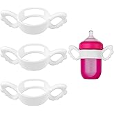 Ajrwiiy 3 Pack Baby Bottle Handles for Boon Nursh Reusable Silicone Pouch Baby Bottles, Silicone Bottle Holder for Easy Grip, Quick Install, Easy for Little Hands to Hold, Eay to Clean, White