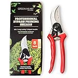 Green Heart Garden Bypass Pruning Shears with Premium Carbon Blades and Safety Lock