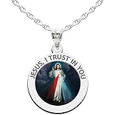 PicturesOnGold.com Divine Mercy Round Religious Medal, Available in Sterling Silver and Solid 10K or 14K Gold