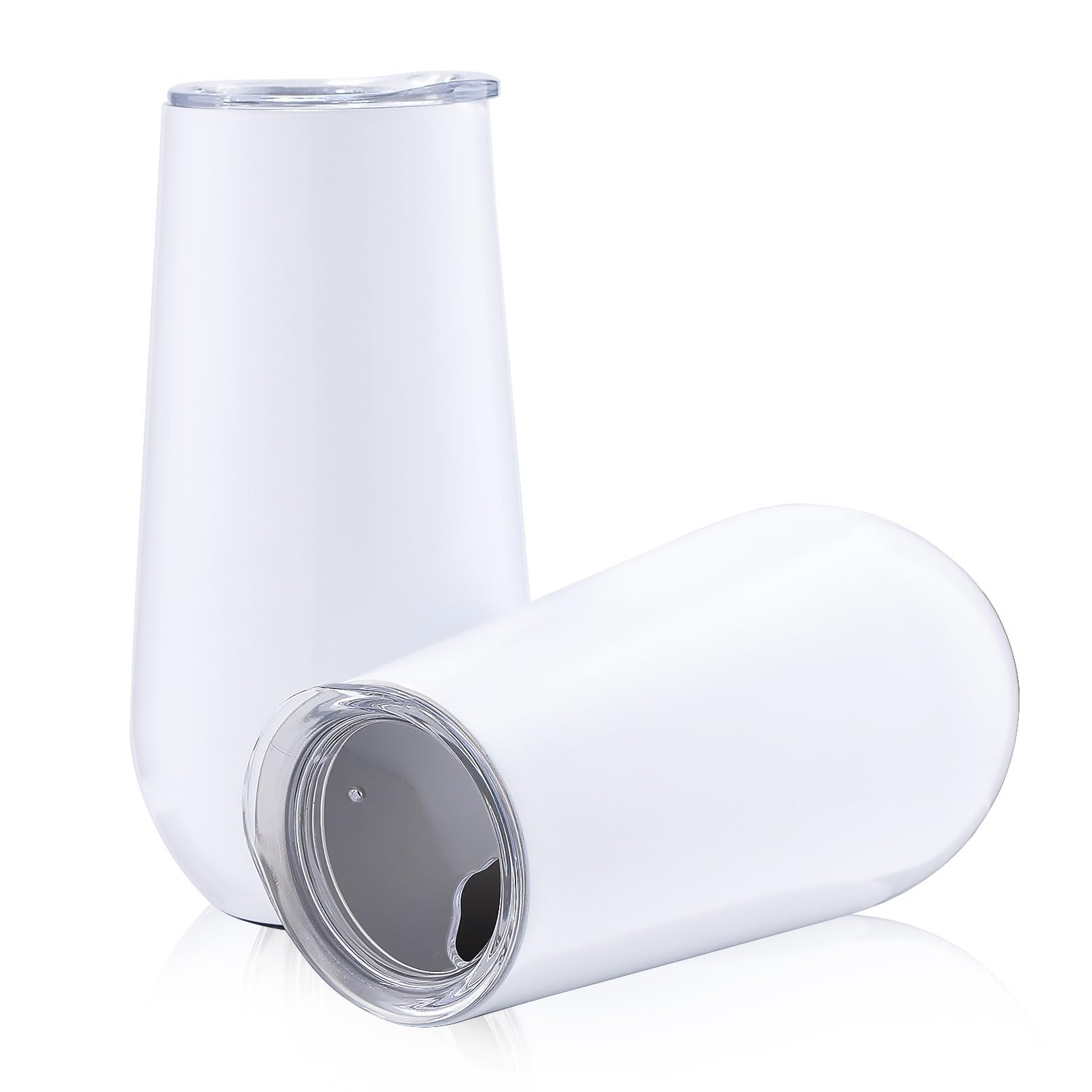 Sivaphe Champagne Tumbler Flutes Set of 2, Stainless Steel Double Walled Insulated Stemless Wine Glasses with Lids 6 OZ White