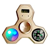Fidget Spinner Rainbow Light Up Compass Clock LED Flash Hand Spinner 3 in 1 Focus Toys Hybrid Ceramic Bearing Ultra Durable (gold)