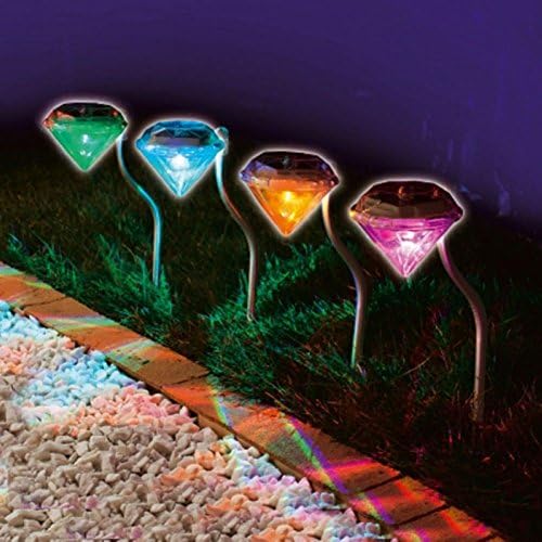 HMMS 4pc Led Diamond Solar Power Light, Wireless Outdoor Garden Grasses Modern Stylish Stainless Steel, Decorate Your Lawn Now