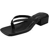 XUNHGAXE Women Flip Flops Squared Toe Chunky Low Heels Thong Sandals Slip On For Casual Summer Beach Slides