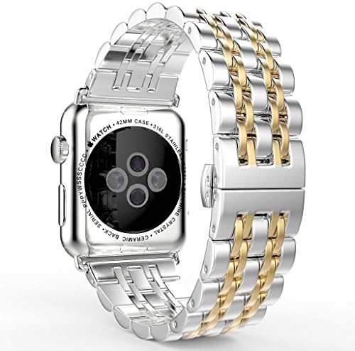 Apple Watch Band, Fose Stainless Steel Metal Replacement Smart Watch Strap Bracelet for Apple Watch 42mm - Silver &amp; Gold