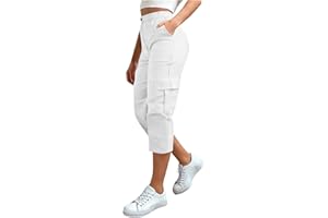 Womens Capris with Pockets Stretch Lightweight Casual Cargo Pants Summer Travel Capri Cropped Trousers with Pockets