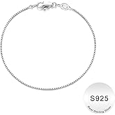 IEFWELL S925 Sterling Silver Box Chain Bracelet for Women - 1.2mm Box Chains Bracelet, Hypoallergenic Sturdy Women's Silver Chain Bracelets, 6.5/7/7.5/8/8.5/9 Inches Jewelry Gifts