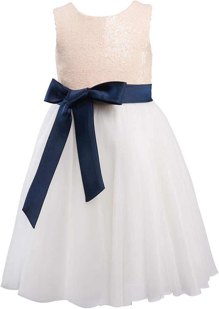 Miama Gold Sequin Ivory Tulle Wedding Flower Girl Dress Junior Bridesmaid Dress