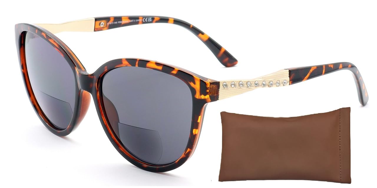 ZAVISH Bifocal Reading Sunglasses Womens Sun Readers UV400 Tinted Glasses Oversize Designer Demi Brown Frame Outdoor Lens & Case +2.25