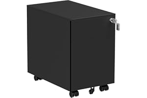 Fromann 2 Drawer Office Metal Mobile File Cabinets with Lock Small Under Desk Wheels Filing Cabinets Black