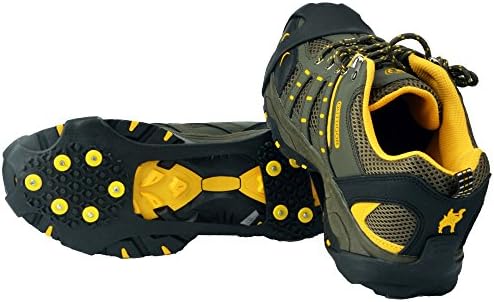 Ice Grips,Crampons Non-slip Ice & Snow Grips Cleat Over Shoe/Boot Traction Cleat Rubber Spikes Anti Slip 10 Steel Studs Slip-on Stretch Footwear for hiking and walking (S)