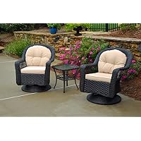 Sale Tortuga Outdoor Biloxi 3 Piece Swivel Patio Bistro Table Set Espresso With Beige Cushions Umbrella Outdoor Table