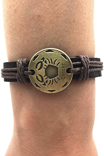 TimeLogo Leather Bracelet for Men Women Girls Jewelry Constellation Braided Rope Bracelet Multilayer Adjustable Bangle Wrist Cuff Wristband Birthday Gift (Cancer)