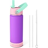 Fimibuke Kids Insulated Water Bottle, 18oz BPA FREE 18/8 Stainless Steel Kids Cup with Straw Travel Tumbler Double Wall Vacuum Leak Proof Toddler Water Bottle for School Boys Girls(1 Pack, Amethyst)