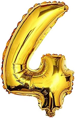 Venkaite Aluminum Foil Helium Balloon 32inch Digital Number Inflatable Balloon for Birthday Party, Wedding, Anniversary Party Decoration, Gold Digital 4