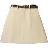 SweatyRocks Women's A Line Short Skirts High Waisted Belted Business Work Skirt with Pockets