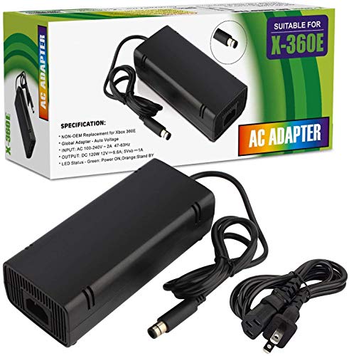 Xbox 360 E Power Supply, Power Supply Cord AC Adapter Replacement Charger for Xbox 360 E, 100-240V Auto Voltage, Compatible with Xbox 360E Power Adapter