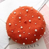 ZYCAB Wool Ladies Winter Beret Pearl Rivet Retro Cashmere Women Warm Fashion Beret Orange