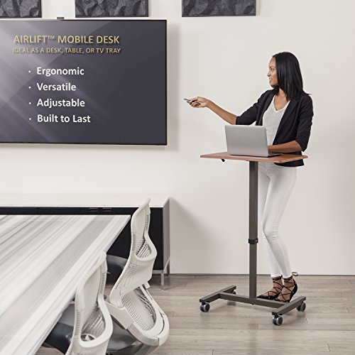Seville Classics Airlift Pneumatic Laptop Computer Mobile Desk Cart, Height-Adjustable from 29.3" to 43.5" H, Maple