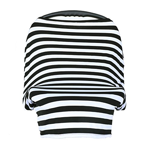 Baby Car Seat Cover ,Nursing Cover,Car seat Canopy Covers Multi-Use Infant Car seat Canopy Covers Shopping Cart High Chair Stroller- Best Multi-Use Infinity Stretchy Shawl (Black/White Stripe) - Thumbnail 2