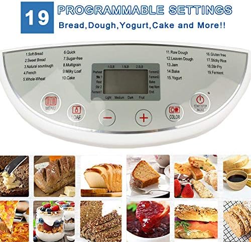 Domaier Machine à Pain, 19 Programmes pour Pain au Levain Naturel, Programmes Sans Gluten, Brioche, Pâtes, Confiture, etc, 3 Taille du pain 1.0/1.5/2.0LB - Cuisine A Vivre Domaier Machine à Pain, 19 Programmes pour Pain au Levain Naturel, Programmes Sans Gluten, Brioche, Pâtes, Confiture, etc, 3 Taille du pain 1.0/1.5/2.0LB