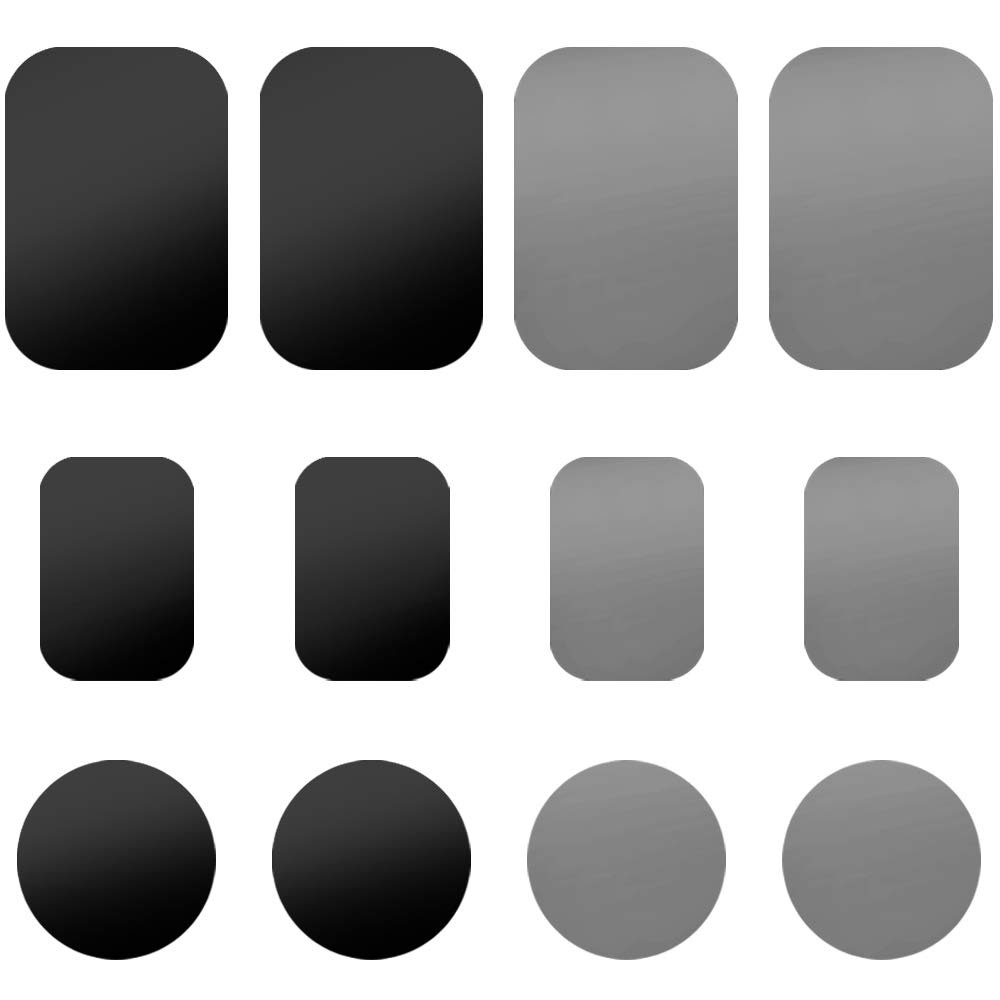 12 Pcs Metal Plate,SonKu Phone Car Mount Metal Plate Replacement with Sticker,Compatible with Magnetic Mount,8 Rectangle and 4 Round-Black,Silver