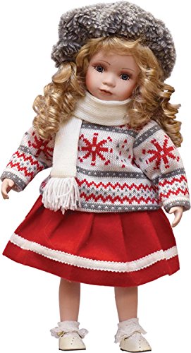 Northlight Porcelain Erin with Cream Scarf Standing Collectible Christmas Doll, 17