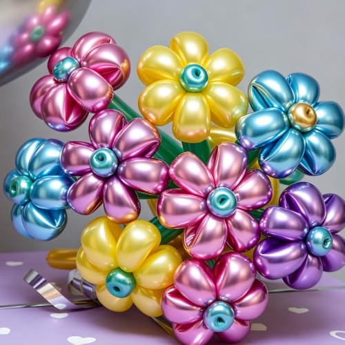 WENAUANG 100 Pieces Long Metallic Balloons, Balloon, Balloon Shapes with Balloon Pump, Magic Latex Balloons for Animals, Parties, Birthdays, Decoration and DIY Crafts