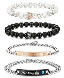 FIBO STEEL 4 Pcs Couples Bracelet for Men Women His & Her Stainless Steel Chain Crown Queen 8mm Beads Bracelets ?-