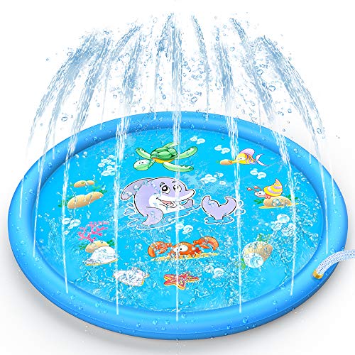 AK Sprinkler Splash Pad 68 Inch, Funny Outdoor Party Sprinkler Toy Sprinkler Play mat & Splash Pad for Kids, Toddlers, Boys and Girls (Blue)