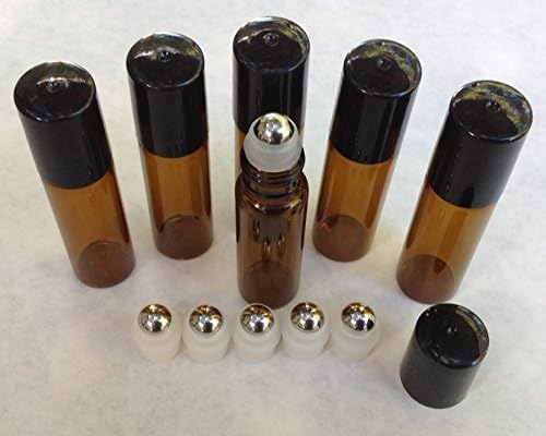 USA - 10 ml Amber Glass Roll On Bottles (72) with Stainless Roller Balls - Refillable Aromatherapy Essential Oil Roll On (72)