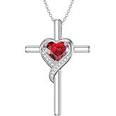 TOUPOP Birthstone Cross Necklace for Women 925 Sterling Silver Heart Cross Pendant Necklace Valentines Day Birthday Jewelry Gifts for Her Girlfriend Wife Mom