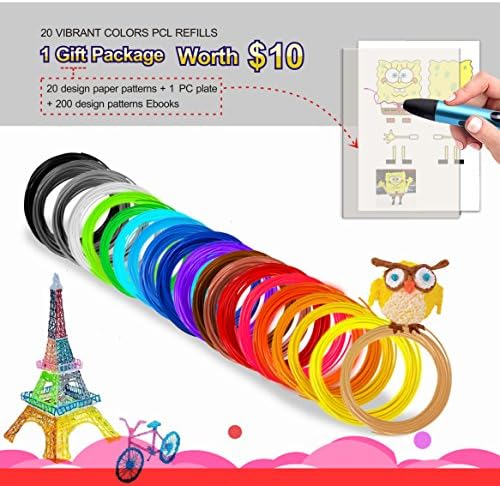 3D PEN REFILL, Low Temperature Refills - 1.75mm PCL Pack of 20 Colors with free 1 PC plate, 20 stenciles, and 200 E-stencils.