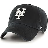 47 Brand MLB Black White Primary Logo Clean Up Adjustable Baseball Cap Hat, Adult One Size Fits All