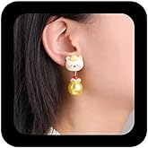 Iaceble Vintage Cartoon Cat Earrings Yellow Ball Dangle Earrings Funny Cat Stud Earrings Cat Bead Drop Earrings Acrylic Bead Earrings Jewelry for Women
