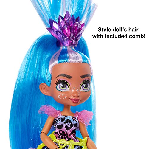 Cave Club GNL86 - Tella Puppe (20,32-25,4 cm, blaues Haar) bewegliche prähistorische Modepuppe mit Hausdinosaurier und Zubehör, Geschenk für Kinder ab 4 Jahren – Bild 6