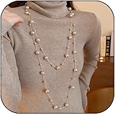 Long Pearl Necklace for Women Long Pearl Beads Multiple Layered Necklace Sweater Chain Party Wedding Jewelry