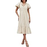 Kedera Womens Casual Maxi Dress Petal Sleeve Button Down Dress Cover Ups Beach Dresses V Neck Ruffle Dresses