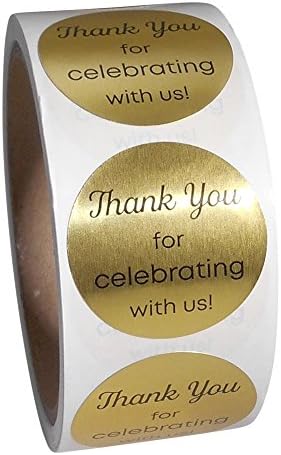 Thank You For Celebrating With Us Label Stickers, 1.5" Circle, Gold Foil, 250 Per Roll