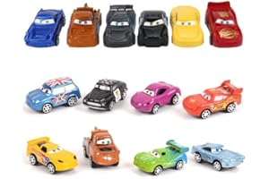 HYSTYLE 14 Pcs Miniature Car Figurines Playset, Mini Racers Car Cake Topper, Mini Car Figures Toy Cupcake Decorations for Kid Birthday Baby Shower Party Supplies