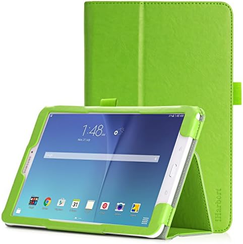 Samsung Galaxy Tab E 9.6 Case - iHarbort Ultra Slim Lightweight shell Holder Stand Leather Case Cover with hand strap and card slots for Samsung Galaxy Tab E 9.6 Inch SM-T560 T561 T565 T567, Green
