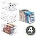mDesign Plastic Stackable Household Storage Organizer Container Bin Box with Handles - for Media Consoles, Closets, Cabinets - Holds DVD's, Video Games, Gaming Accessories, Head Sets - 4 Pack - Clear