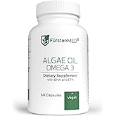 FürstenMED Algae Oil Vegan Omega 3 - Heart, Brain & Joint Health Support - 2000mg Algae Oil of which 700mg DHA & 320mg EPA + 3, 6mg Vitamin E per Daily Dose - Essential Fatty Acids