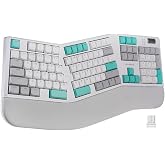 RAGNOK Ergonomic Mechanical Keyboard with Wrist Rest, RGB Backlight | Split Design,Full Size 104-Key,Red Switches Low-Profile Hot Swappable,Volume Roller,2.4 GHz/Bluetooth/USB-C Wire,Rechargeable