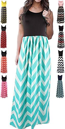 LIYOHON Women's Summer Chevron Striped Print Dress Tank Long Maxi Dresses for Women